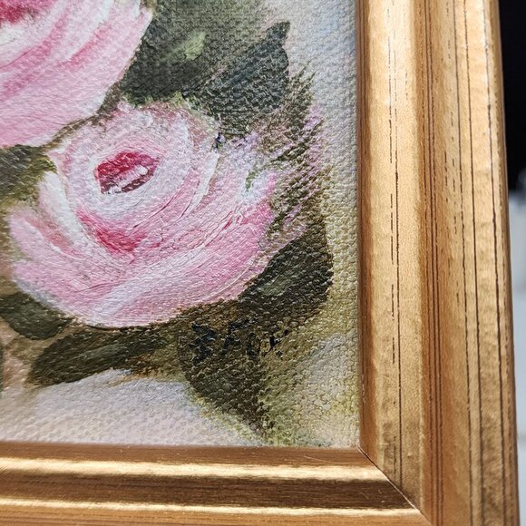 Vintage Framed Pink Rose Oil Paintings By B. Fox Set Of 2 - Picture 7 of 12